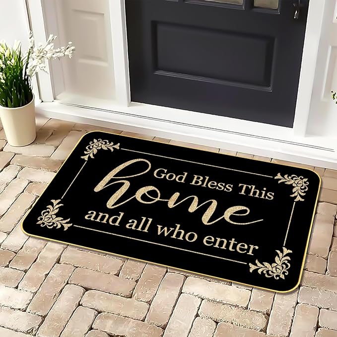 God Bless This Home Funny Welcome Doormat 29" x 17" Non-Slip Indoor Outdoor Mat for Front Porch, Entryway, or Office Rustic Door Rug for Home Decor