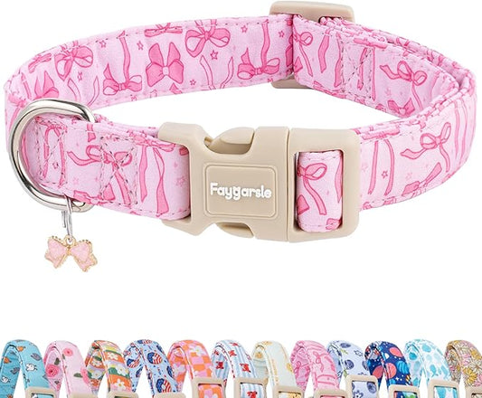 Faygarsle Cute Pink Bow Pattern Dog Collar for Summer Spring DesignSmall Medium Large Dogs L