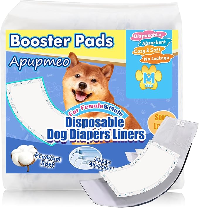 Disposable Dog Diaper Liners - 50PCS Dog Booster Pads for Male Female Dogs - Doggie Diaper Insert Pads for Pet Belly Bands Wraps Period Pants Covers(M,50)