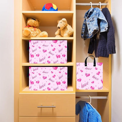 Rec Heart Print Box Hamper Storage Basket Collapsible Organizer Bin Gift Shelf Baskets for Home and Kitchen Storage