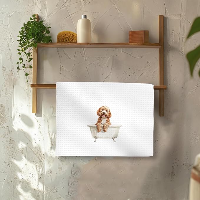 Cavapoo Gifts Funny Dog Hand Towels, Cute Pet Decor for Bathroom, Dog Owner Lover Gifts for Women Men, Funny Animal Cavapoo Taking Bath Hand Towels for Bathroom Washroom, 16x24In