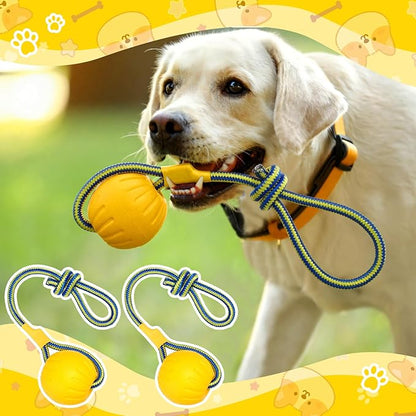 Hsei 2 Pcs Large Dog Ball on a Rope Rubber Dog Toy with Handle Ball Yellow Floats in Water for Tug Training Rewards Interactive Pet Fetch Catch Throw Outdoor Puppy Teething Medium Pet