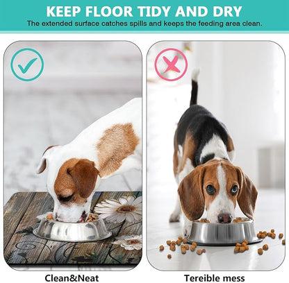 Dog Food Mats for Floors Absorbent, Cat Food Mat - Pet Cat Feeding Mat Quick Dry, Dog Bowl Mats for Water, Pet Supplies Feeding Placemat 12" x 20" Daisy
