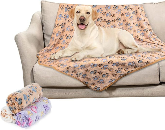 Dono 1 Pack 3 Dog Blankets, Soft Fluffy Fleece Pet Blanket Warm Sleep Mat Paw Print Design Puppy Kitten Throw Blankets Doggy Blanket for Dogs