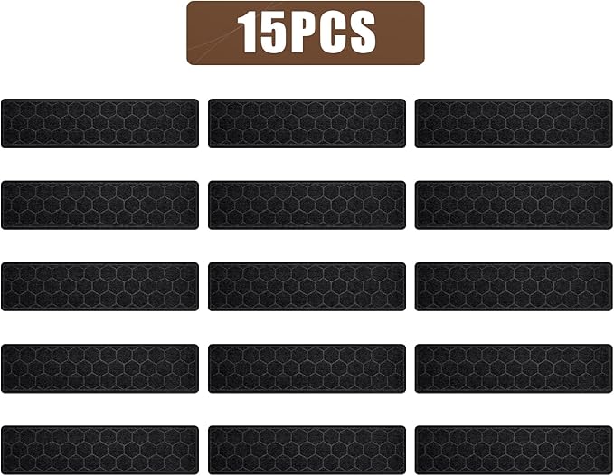 15 Pack 8 "X 30" Non-Slip Carpet Stair Treads for Indoor Wooden Steps, Made of Polyester and Reusable Adhesive, Suitable for Kids Elders and Pets（Black Hexagon）