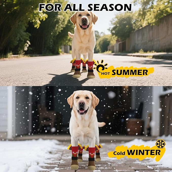EXPAWLORER Thanksgiving Anti Slip Dog Socks to Prevent Licking Paws,Boots & Paw Protectors with Grippers,Doggie Booties for Hardwood Floors for Small Medium Large Senior Dogs Lifelike Costume Turkey M