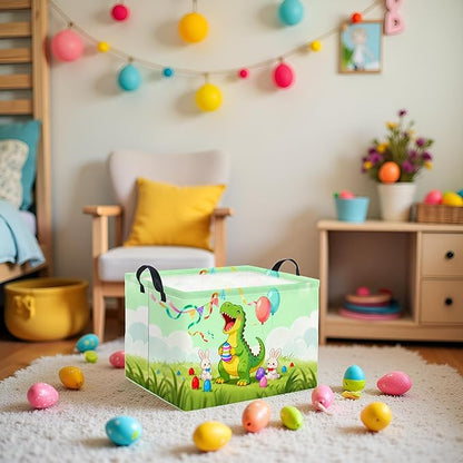 Rectangular Easter Basket for Home Kitchen Baby Girls Basket Cute Storage Bin Organizer Shelf Book Room Decor(Happy Dinosaur)