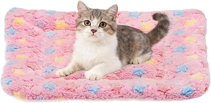 Dog Cat Bed Mat, Soft Coral Fleece Pet Cushion Pad with Cute Star Print, Warm Washable Pet Bed 13x10 Inches, (Pink), Intended for Medium Small Dog Cat