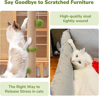 Woochpet 33" Tall Cat Scratching Post for Indoor Cats, Premium Sisal Scratch Posts with Cat Toys and Fun Mouse Holer for Cats at All Ages, Scratcher Tree with Reinforced Stable Base (Green)
