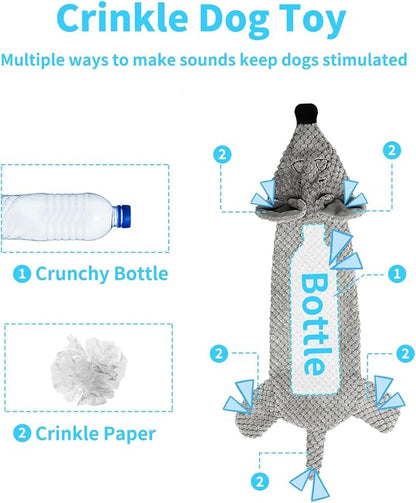 Dog Toys, Squeaky Plush No Stuffing Crinkle Dog Toy for Small Medium Large Dogs, [3 Pack] Interactive Puppy Teething Water Bottle Dog Chew Toy