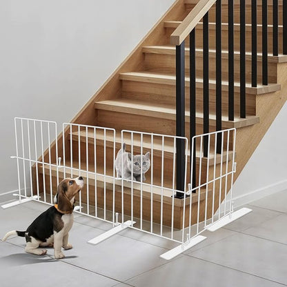 Short Puppy Gate - 17 Inch Height Dog Gate, Metal Free Standing Pet Gates, Expands Up to 48 Inches for Indoor/Outdoor, Step Over Pet Fence for Small Dogs