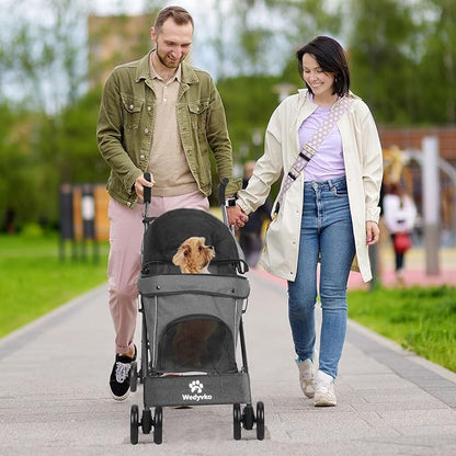 Wedyvko Umbrella Dog Stroller, Foldable Pet Stroller for Small Dogs Cats, with Carrying Strap and Cup Holder, Dog Poop Bags & Dispenser, Multicolor (Dark Grey)