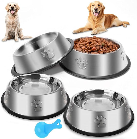 Stainless Steel Dog Bowl, 4 Pack Metal Cat Bowls for Food and Water, Non-Slip Pet Feeding Dish Bowl with Rubber Base for Cats Puppy Small Medium Dogs