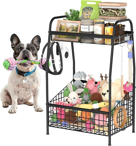 Indestructible Medium Dog Toy basket, Toy Box for Dogs,Pet Toys Bin Dog Metal Wire Basket for Toys, Food Storage, Storage Organizer Chest Storage, Toy Box for Living Room Area (Black)