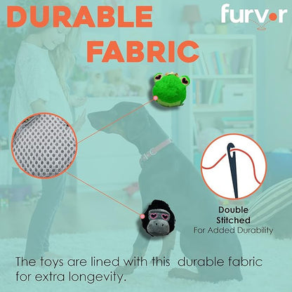 Flourish Pets 2 in 1 Multi-Layer Chew Toy for Active Dogs | Non-Toxic BPA Free Double Stitched Soft Fabric Exterior Dog Toys | Long-Lasting Dog Plush Toys – Love Frog/Love Gorilla 3.5"