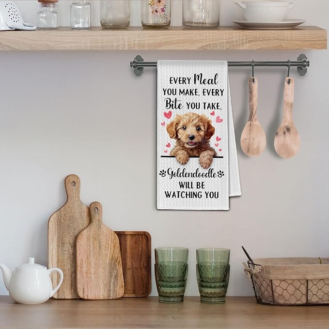 Goldendoodle Gifts Kitchen Towels, Funny Dog Tea Dish Towels for Kitchen Decorative, Goldendoodle Dog Lovers Gifts for Women, Every Meal You Make Every Bite You Take Hand Towel, 16x24 Inch