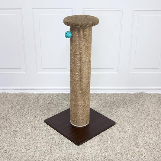 Kitty City Tall Sisal Cat Scratching Post, 32” Durable Scratcher with Sturdy Base & Hanging Jingle Toy, Easy Assembly, Furniture Protection for Indoor Cats - Brown