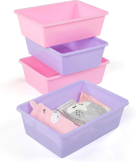 Humble Crew Toy Storage Bins for Kids, Set of 4, Pink/Purple, Large - Sturdy, Colorful Plastic Storage Bins for Classroom, Playroom, Nursery, and More - Premium Toddlers Toy Organizer Bins