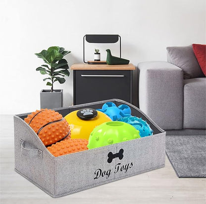 Morezi Linen-cotton blend dog toy basket and dog toy box, dog toy basket storage - Perfect for organizing pet toys, blankets, leashes, chew toys - Grey Stripe - Dog