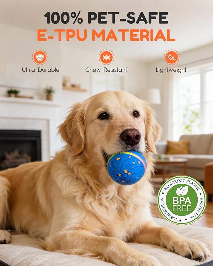 Smart Interactive Dog Toys, Automatic Moving Rolling Bouncing Dog Ball for Medium & Large Dog Breeds, E-TPU Durable & Waterproof, with Irregular Motion to Encourage Active Play
