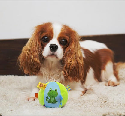 Squeaky Balls for Dogs, 12CM Dog Soccer Ball with Straps & Bell Inside for Tug of War Easy to Carry, Plush Soft Dog Toys for Small/Medium Breed, Kill Time Keep Busy (Green)