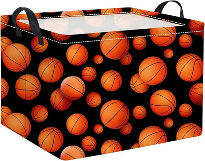 Rectangular Basketball Kids Gift Bin Organizer Shelf Book Room Decor (Black Basketball)