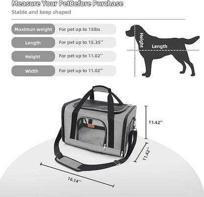 ROYPET Cat Carrier,Portable Pet Carrier Bag for Cats and Small Dogs,Foldable Soft-Sided and Scratch-Proof mesh Cat Bag Pet Carriers,Airline Approved Pet Carrier,Pet Travel Carrier Up to 15 Lbs,Grey