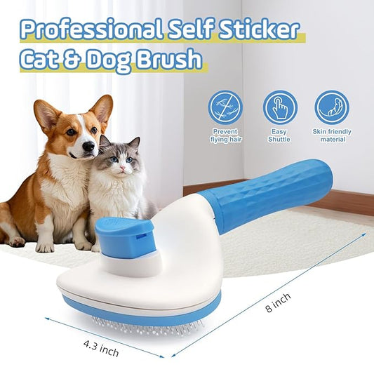 Slicker Dog Brush for Shedding,Self Cleaning Cat Brush,Skin Friendly Cat Brushes for Indoor Cats Massage Grooming,Dog Deshedding Brush for Long&Short Haired Dogs Loose Fur Hair Removal Blue