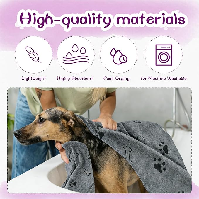 Dog Towels for Drying Dogs Bulk 20 x 40 Inch Quick Drying Pet Bath Towels Colorful Pet Grooming Towel Absorbent Microfiber Towel for Small Medium Large Dog Puppy Cat (Gray, 30)