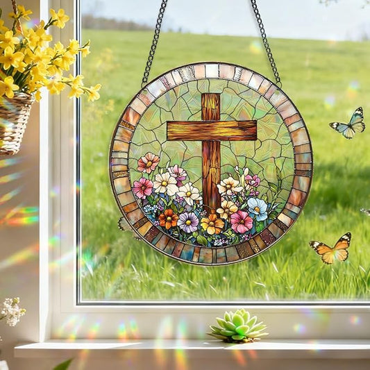 8 Inch Sun Catchers Indoor Window, Acrylic Rainbow Suncatcher Window Hanging Decoration for Living Room Bedroom Summer Home Balcony Ornaments Decoration (220 Cross)