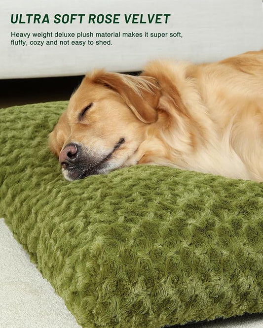 KSIIA Washable Dog Bed Comfy Dog Crate Pad Deluxe Plush Pet Bed Non-Slip Kennel Pad for Large Dogs, 41" x 27", Green