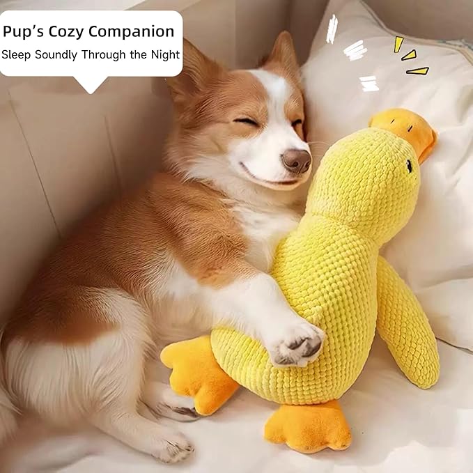 TRAVEYO Squeaky Plush Duck Dog Toys, Yellow Large 17.7-inch Chewable Stuffed Animal with Sound, Interactive Pet Toys（L）