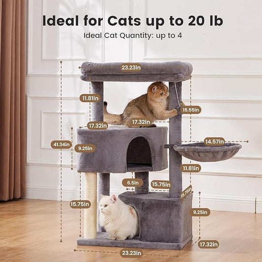 Gardner Pet 41" Cat Tree for Medium Large Cats, Heavy Duty Cat Trees Tower with 2.8in Posts & Washable Top Perches