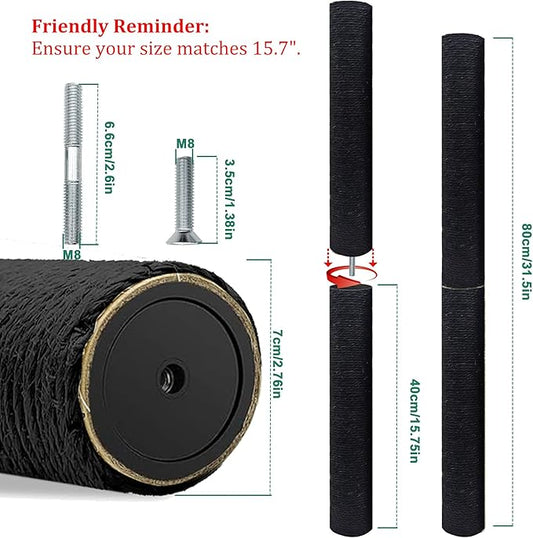 Gothic & Goth Cat Tree Tower Replacement Post - Black, 4 Pack, 15.7in Scratching Post Pole with M8 Screws, Natural Sisal for Cat Tree Repair & Rebuild