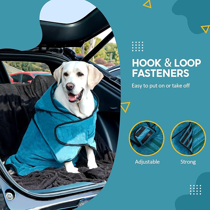 Avont Dog Bathrobe - Super Absorbent Pet Drying Towel Bath Robes After Bath Shower Swim Wet Walk for Puppies -Blue(L)
