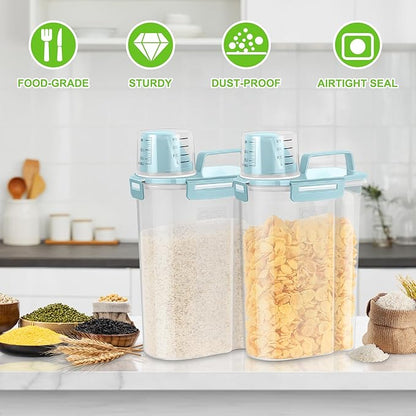 TBMax Rice Storage Container 3-5 Lbs Flour Container Cereal Dispenser with Measuring Cup, Airtight Dry Food Container Bin for Kitchen Pantry Storage Organization