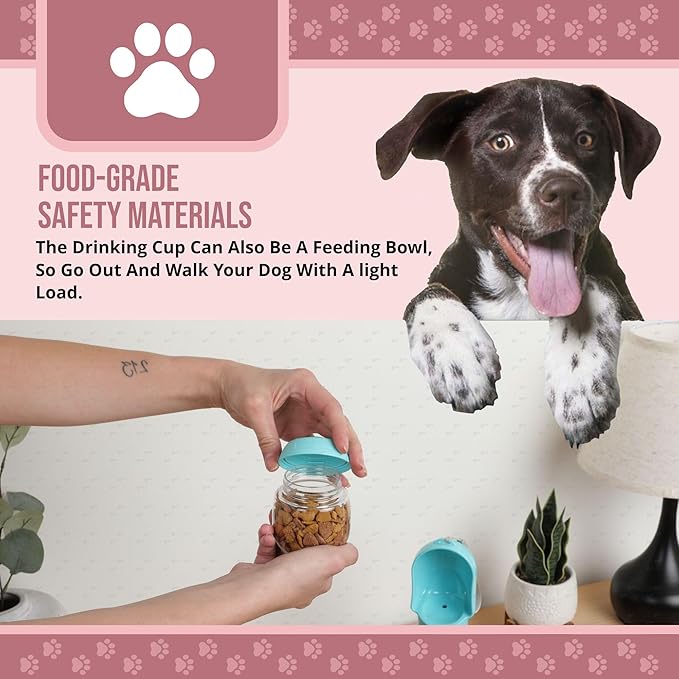 Leak Proof Portable Dog Water Bottle with Bowl – Travel Pet Water Dispenser for Walking & Hiking – Food Grade Plastic – Choose from 3 Colors (Pink, 320 ml)