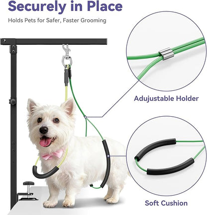 niffgaff Adjustable Dog Grooming Arm with Clamp, 26″–40″ Height, M Hammock with Back Buckle, No-Sit Grooming Restraint for Small & Medium Dogs