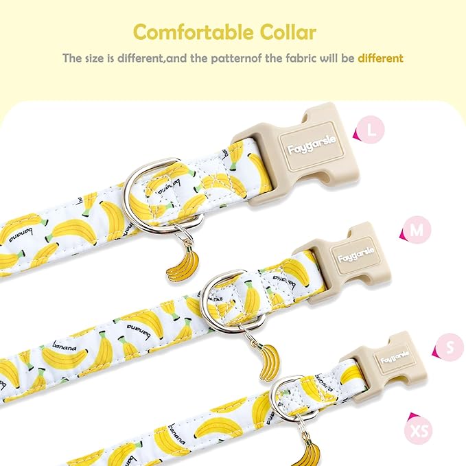 Faygarsle Cute Banana Print Dog Collar Spring Summer Design for Small Medium Large Dogs White and Yellow M