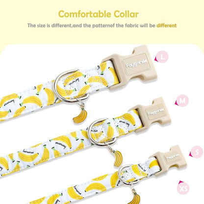 Faygarsle Cute Banana Print Dog Collar Spring Summer Design for Small Medium Large Dogs White and Yellow XS