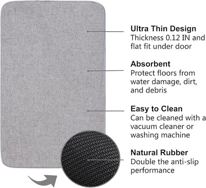 Indoor Door Mat, 1/10 in Ultra Thin Door Mat, Non-Slip Natural Rubber Backing Inside Doormat, Washable, Low-Profile Entrayway Mats, Durable Dirt Trapper for Various Entrance, 47''X24'', Grey