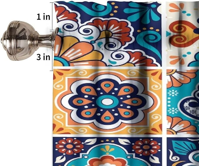 Mexico Fiesta Valance Curtains Blue Mexican Fiesta Dia De Los Muertos Pattern Window Treatment Valances Short Curtains Rod Pocket Drape for Dining Room Home Kitchen Decor, 54x18inch