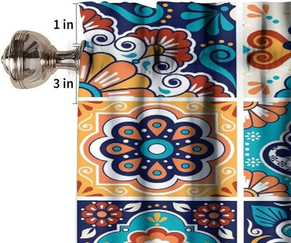 Mexico Fiesta Valance Curtains Blue Mexican Fiesta Dia De Los Muertos Pattern Window Treatment Valances Short Curtains Rod Pocket Drape for Dining Room Home Kitchen Decor, 54x18inch