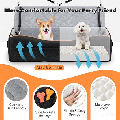 Car Seat for Large Dog, Dog Booster Seats for 2 Medium or 3 Small Dogs Under 100Lbs, Pet Car Seats with 2 Safety Leashes, Dogs Sofa Bed Cushion Add Thick Sponge, Pet Cars Carrier for Travel