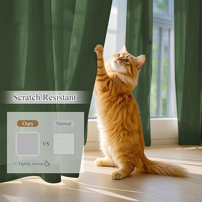 NICETOWN Non-See-Through Dark Green Sheer Curtains 84 inches Long 2 Panels for Living Room, 52" Wide Grommet Window Drapes for Nursery- Home Decoration Light Filtering Elegant Window Treatment