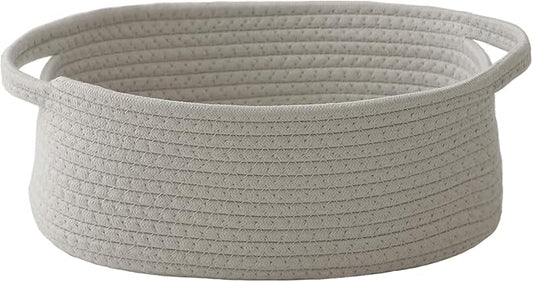 Woven Basket,Small Rope Storage Bin with Handles & Ribbon Bag, Organizer for Shelves Closets,Gift Basket Empty for Birthday,Books,Dog Toys, Grey