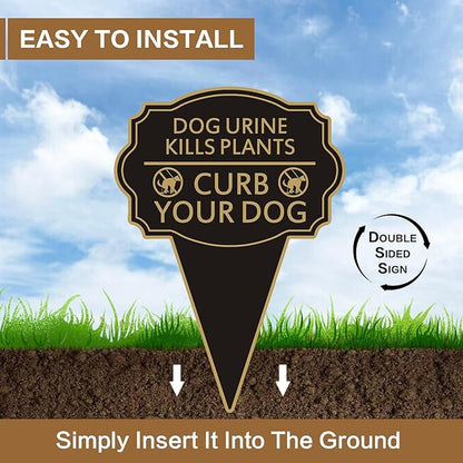 Double Sided Yard Sign, Dog Urine Kills Plants, Curb Your Pet Lawn Marker, 14”x10” No Peeing & No Pooping Yard Stake with Integrated Mount for Outdoor Use (Dog Urine Kills Plants)
