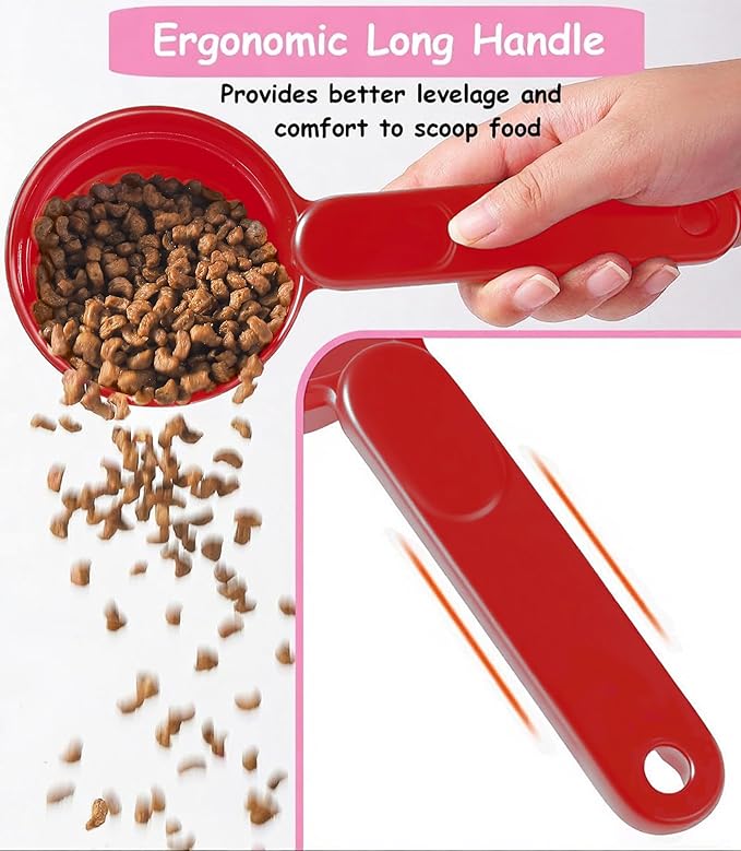 Dog Food Scoop 1 Cup 1/2 Cup - Melamine Dog Food Measuring Cup, Pet Food Scoop for Dog Cat...Comfortable Long Handle for Easy to Scoop Food, Red 1 Cup
