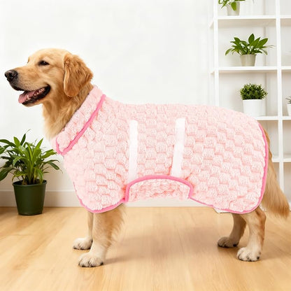 Glittme Dog Bathrobe for Drying Dogs, Super Absorbent Fleece Dog Towel Robe, Adjustable Dry Coat for Large Medium Small Dogs, Warm Pet Drying Vest for After Bath, Swimming, Muddy Walks & Car Travel