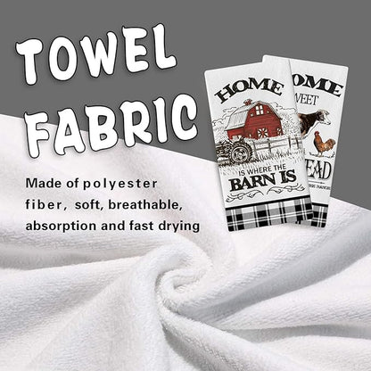 Farm Animals Kitchen Dish Towels Set of 2, Farmhouse Cow Rooster Barn Drying Hand Towel Baking Cooking Cloth, Homestead Tractor Sweet Home Decoration 18 x 26 Inches